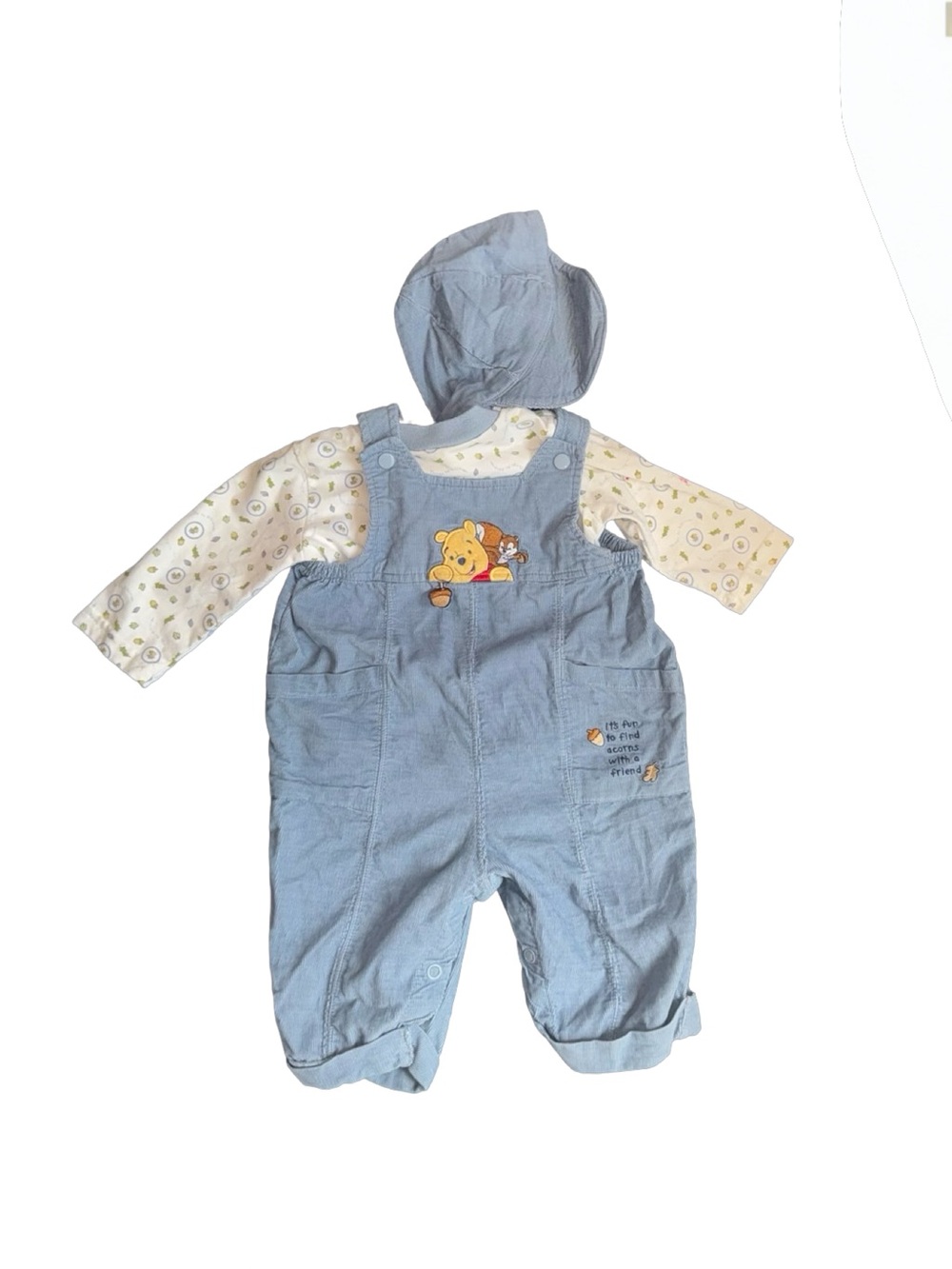 RARE Vintage Disney Winnie the Pooh Baby Corduroy Overalls Set 6/9 Months Y2K